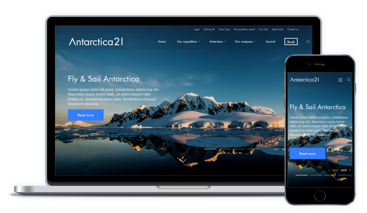 Mockups Antarctica21 website