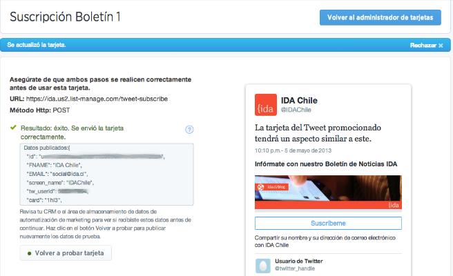 comprobación de tarjeta Twitter