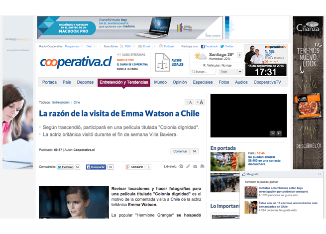 Sitio chileno de noticias con banners