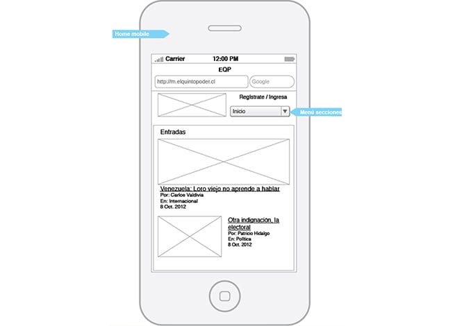 Wireframe movil El Quinto Poder