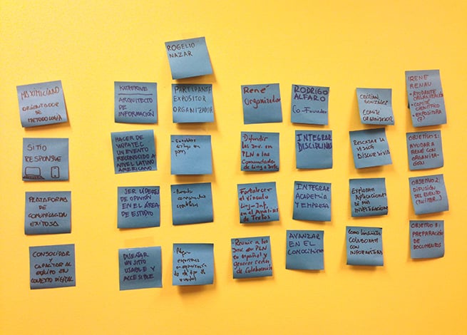 Posts it con objetivos del sitio