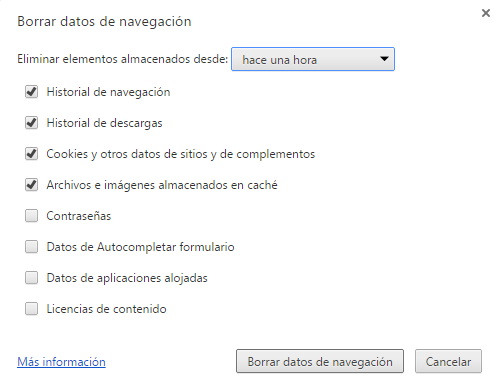 limpieza del caché en Chrome