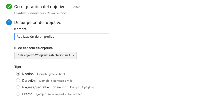 configuración de objetivos en google analytics