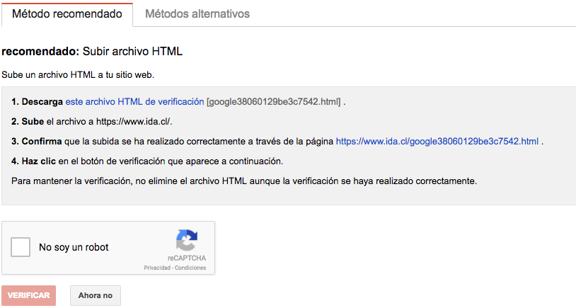 Verificar una cuenta en Search Console