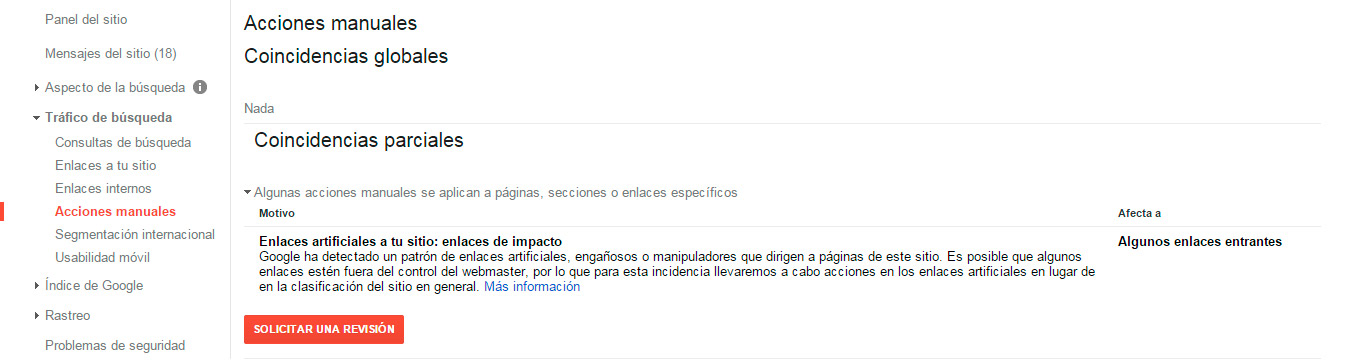 Acciones manuales en Search Console