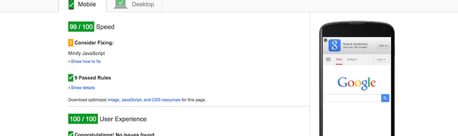 Vista general de Google PageSpeed Insights