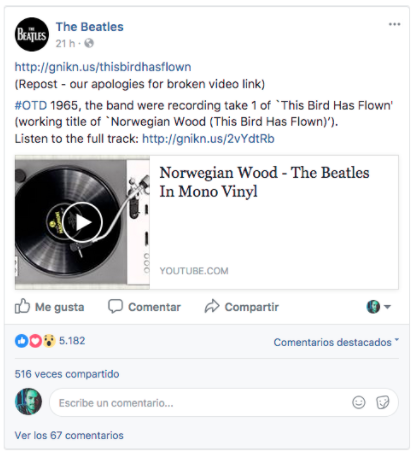 Vista previa de una publicación Facebook en nuestro feed de noticias