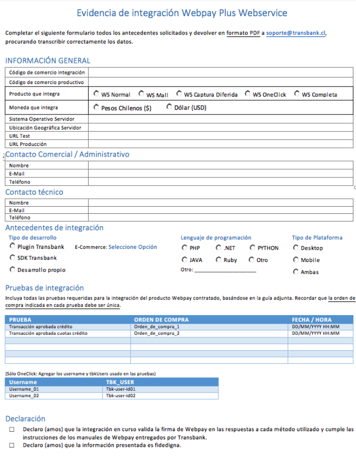 Evidencia de integración Webpay Plus Webservice