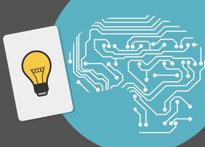ampolleta y matriz de inteligencia artificial.