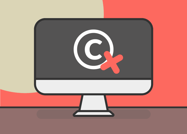 copyritght y pantalla, con una equiz en señal de desaprobación.