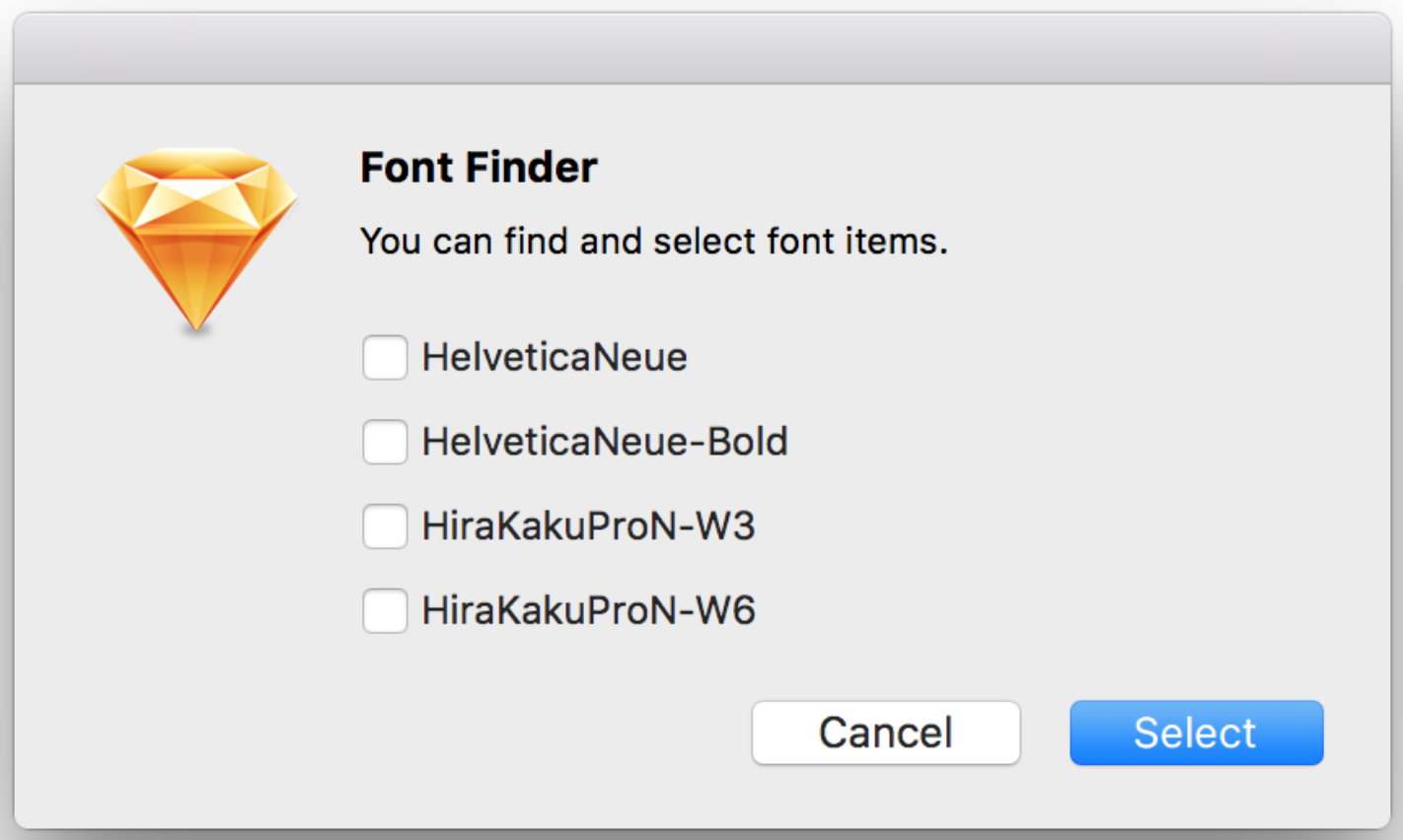Pestaña de funcionamiento de font finder, que muestra diferentes tipos de letras.