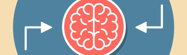 Un cerebro al rededor de cuatro flechas que simulan los cuatro tipos de memoria.