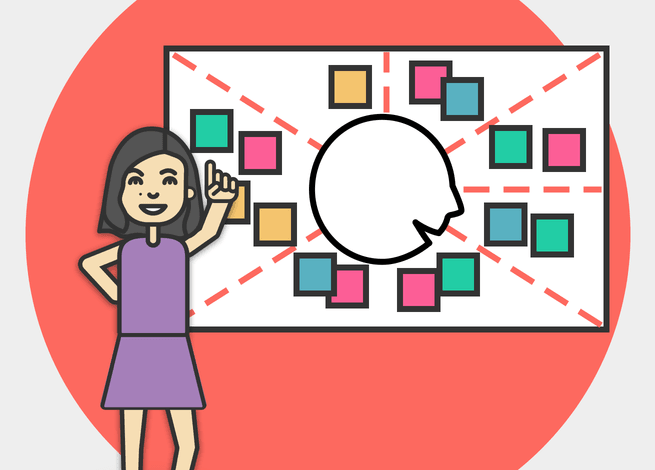 Versión en dibujo de Andrea Zamora, señalando un mapa de empatía.