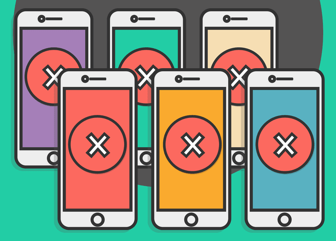 Celulares con símbolo de error en su pantalla, simulan el fallo por BeiTaAd.