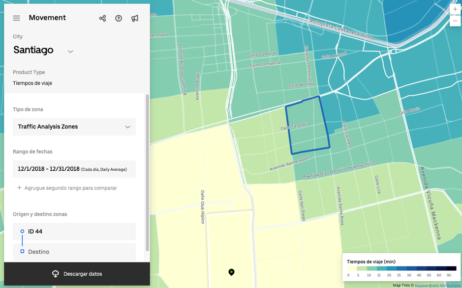 Mapa de trafico en zonas de Santiago.