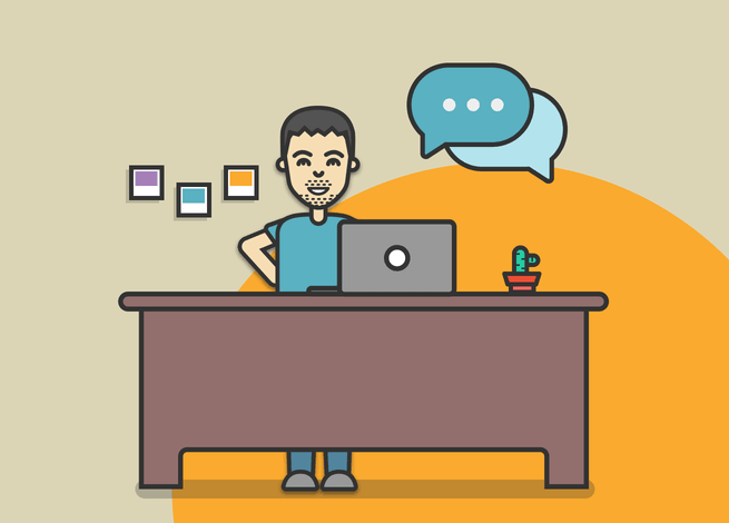 En un escritorio, una persona realiza una entrevista.