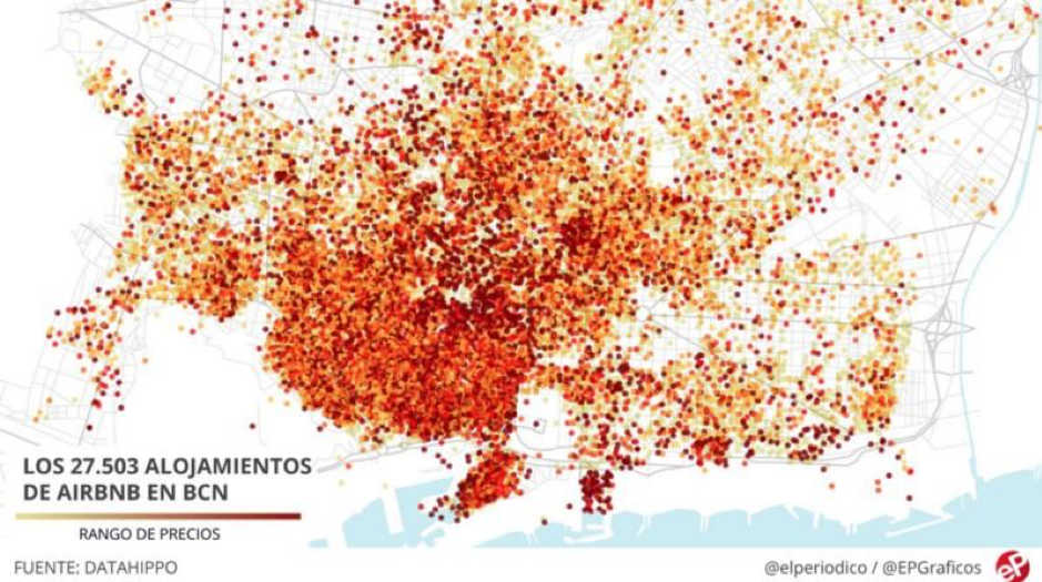 Geolocalización de alojamientos por precios de Airbnb.