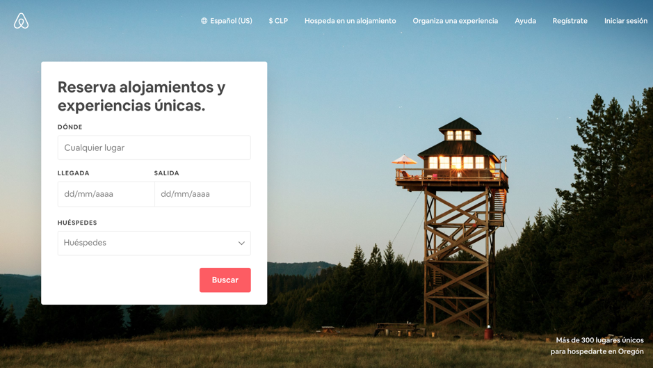 Ejemplo Hompage Airbnb.com