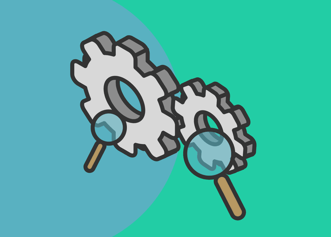 Dos engranajes y dos lupas, representan la importancia de la investigación Research Ops en las organizaciones. Blog IDA.