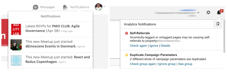 Ejemplo de notificaciones en los patrones de diseño de interfaz.