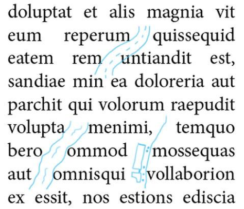 Ríos de blanco en los textos.