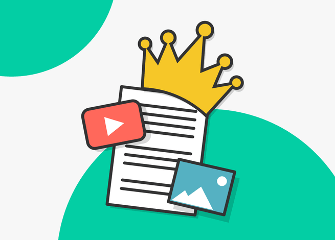 Hoja con texto que tiene un corona de rey y que en su interior tiene un icono de YouTube y otro de una imagen