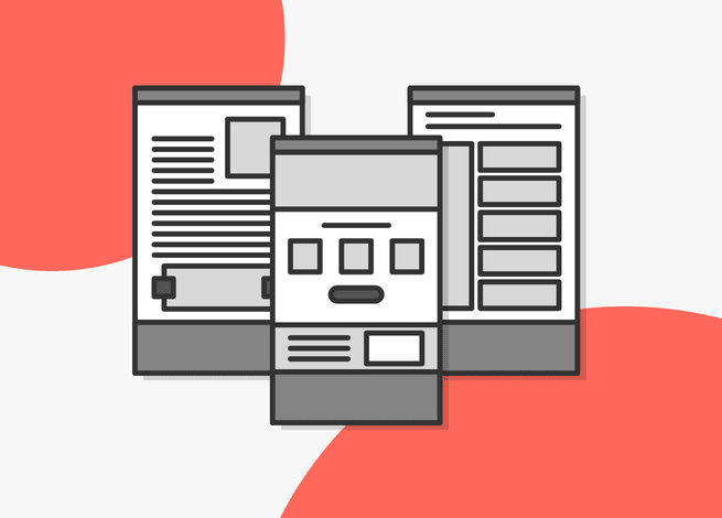 Tres wireframes en un fondo naranjo.