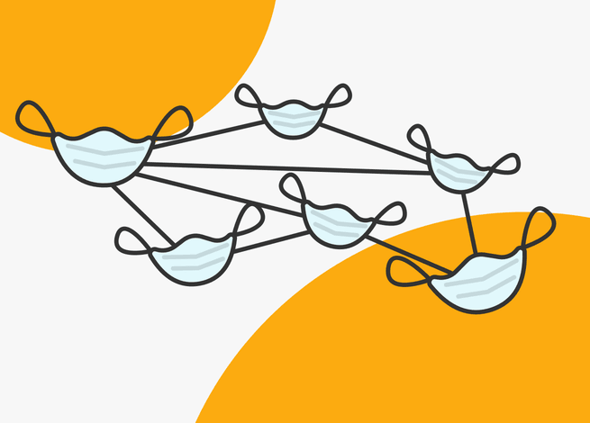 Varias mascarillas enlazadas representan a las aplicaciones de seguimiento de contagios en Blog IDA.