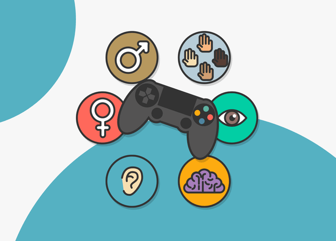 Un joystic y símbolos de accesibilidad representan las características de The Las of Us Part II.