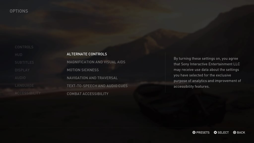 Configuraciones de The Last of Us Part II. 