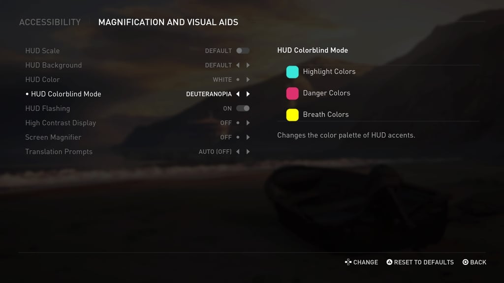 Opciones de color y visibilidad en The Last of Us part II.