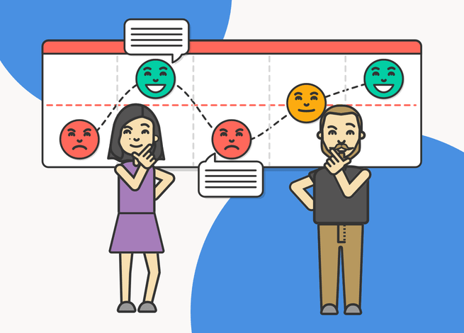 Andrea Zamora y Rodrigo Vera muestran un journey map tras el workshop de IDA Chile.