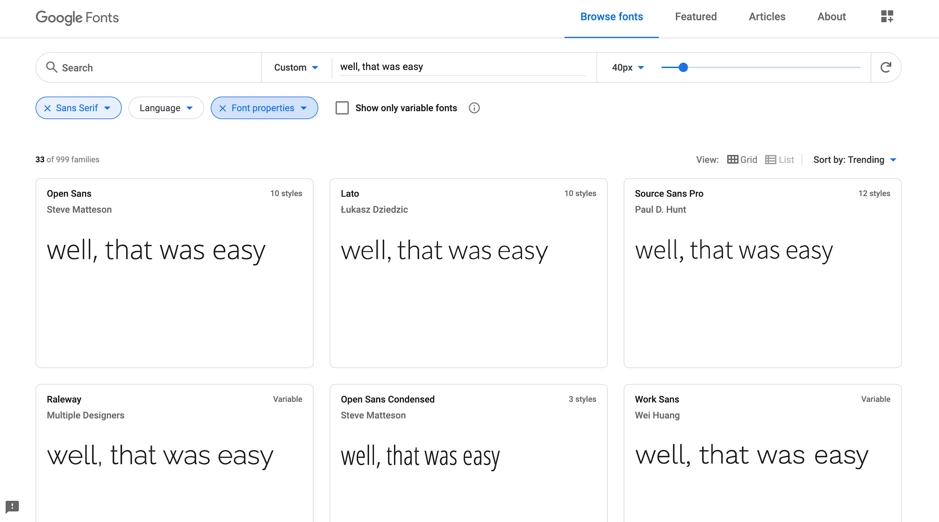La interfaz de Google Fonts con diseño minimalista.