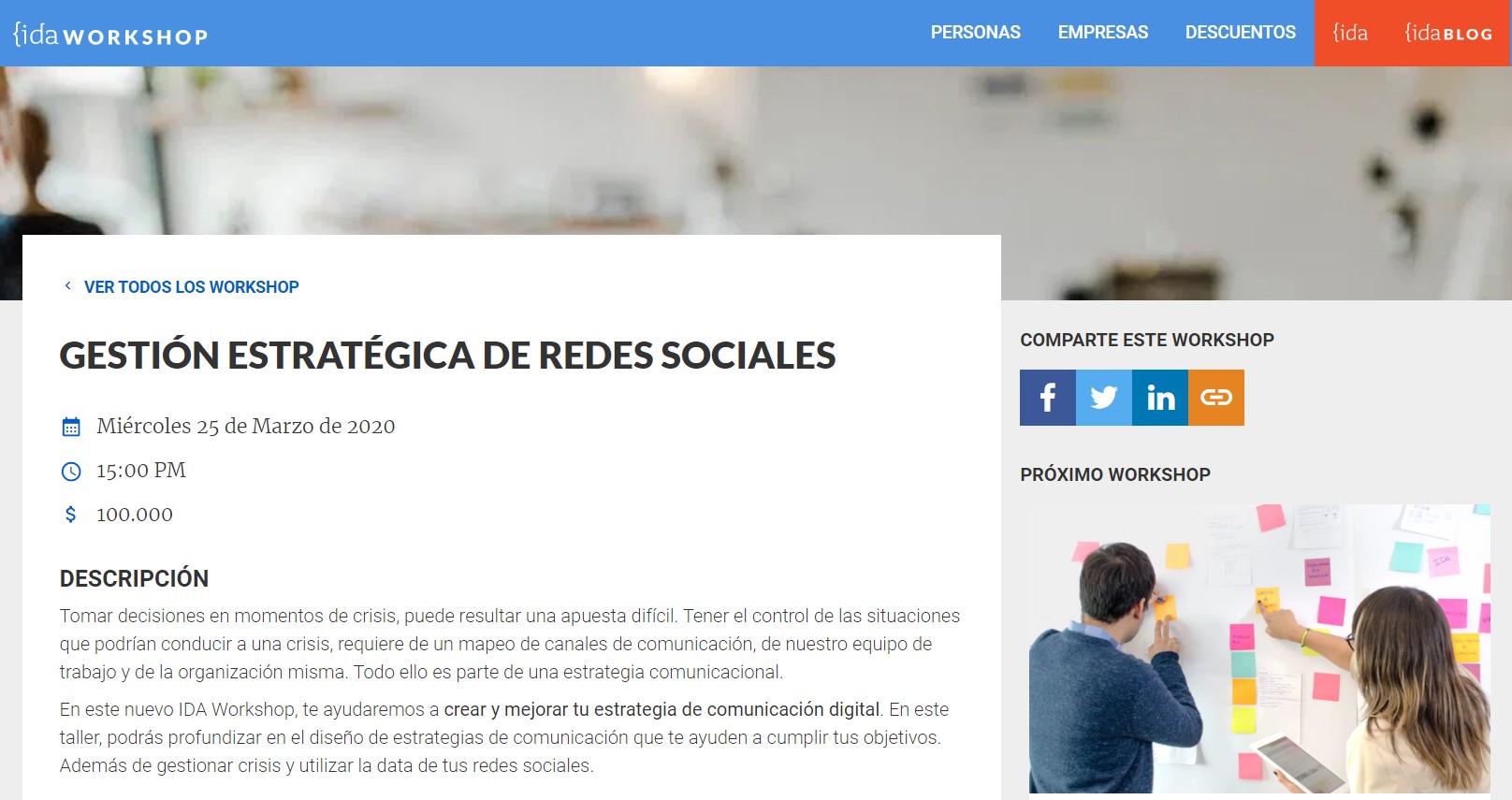 Ida workshop que se tenía previsto para marzo del 2020.