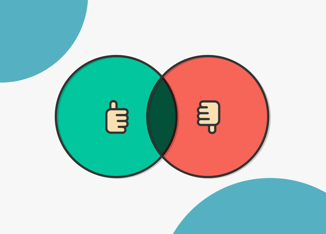 Dos círculos indican que es lo correcto e incorrecto hacer en los procesos de diseño, tales como el proceso proyectual y los sesgos cognitivos.