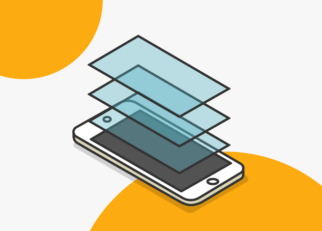 Smartphone con tres pantallas por encima, lo que hace alusión a una cámara oculta detrás de estas.