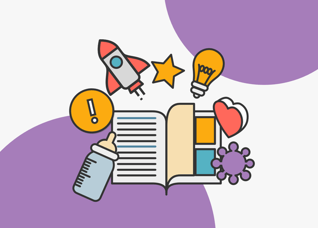 Libro rodeado de iconos que hacen referencias a series