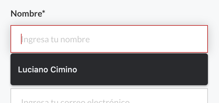 Formulario con auto completado. 