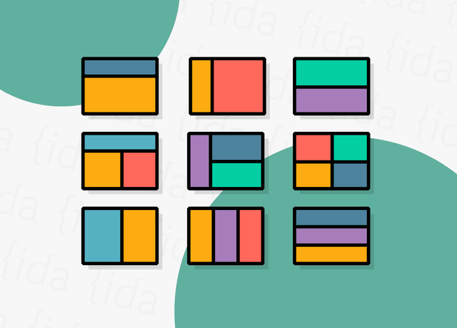 Nueve cuadrículas de diseño, las cuales nos muestran las guías visuales que nos permitirán estructurar nuestros contenidos.