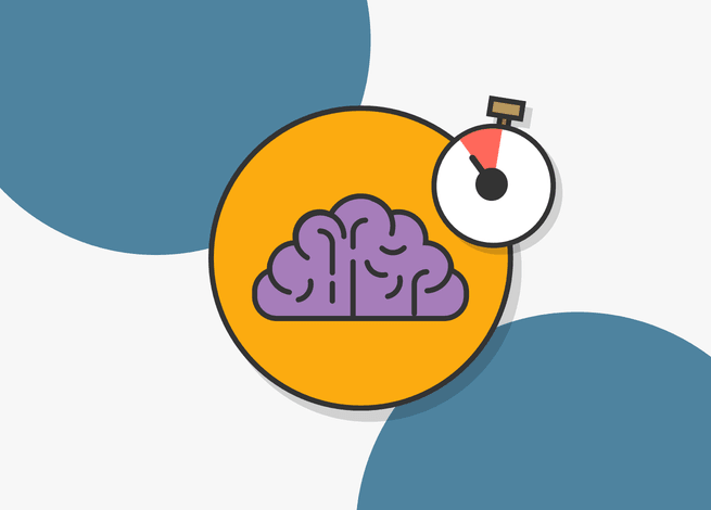 Cerebro con un contador de tiempo por encima.