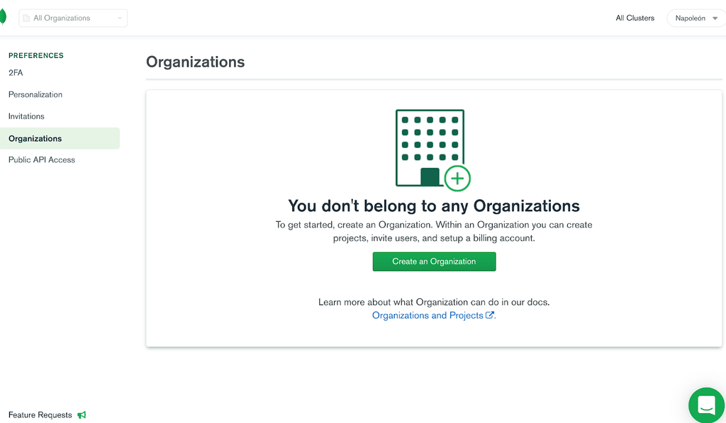 Agregar organización en MongoDB Atlas