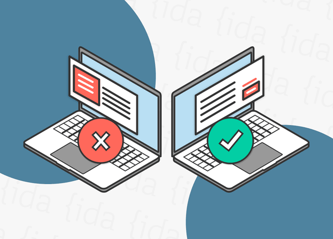 Dos computadores con texto en los ellos. El primero mal ejecutado, mientras que en el segundo se lleva a cabo correctamente, demostrando un correcto UX Writing.