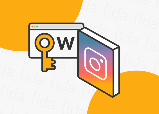Logo de Instagram con una llave a su lado que reflejan las Keywords.