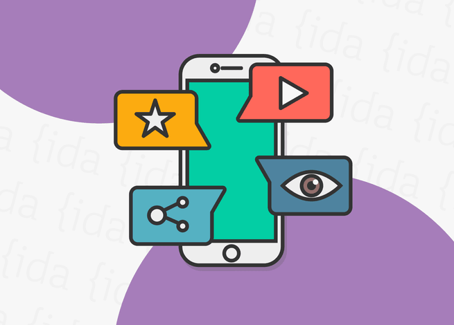 Celular con iconos para una estrategia de contenidos.