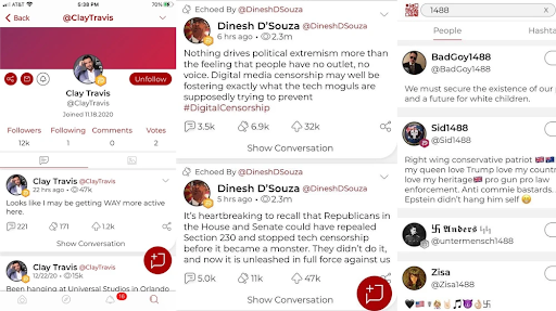 Pantallazos de conversaciones de usuarios en Parler