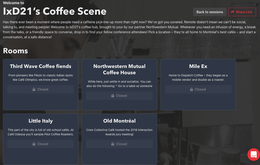 Interfaz de Coffee Scene.