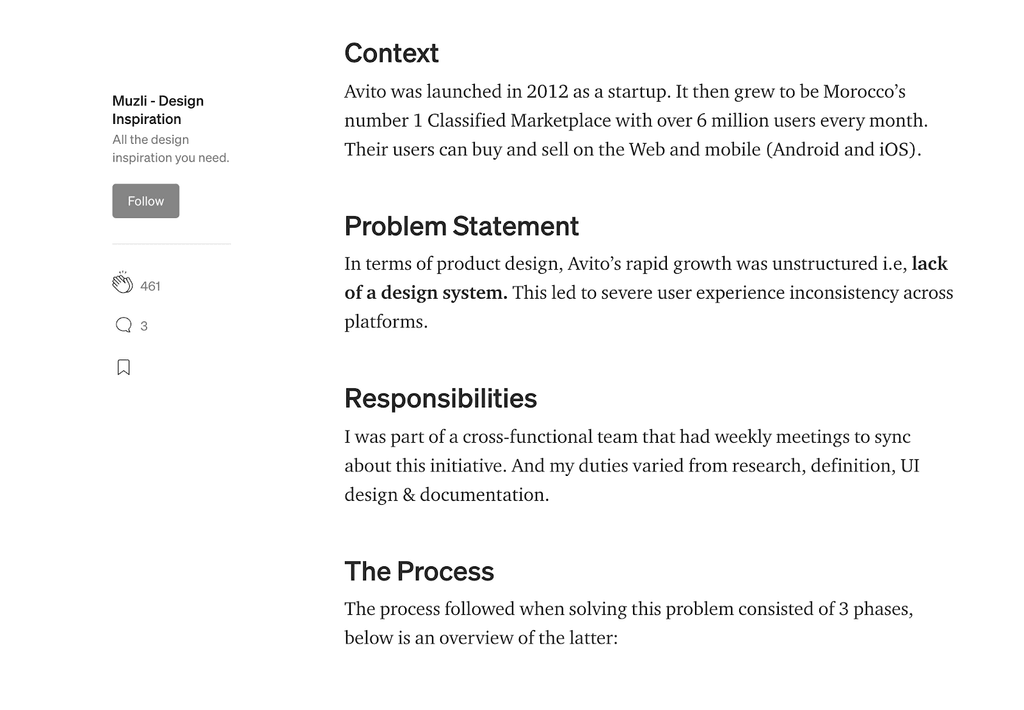 Distribución y jerarquía de los contenidos en Medium.
