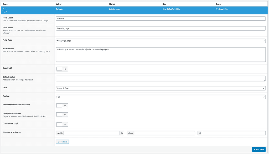 Interfaz de campo ACF.