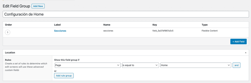 Grupo de campos ACF.