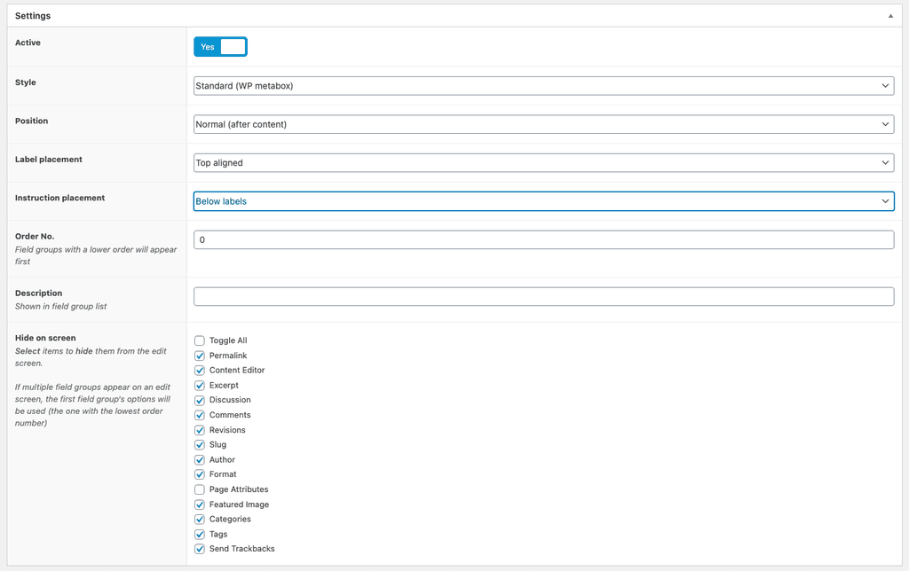 Grupo de campos ACF.